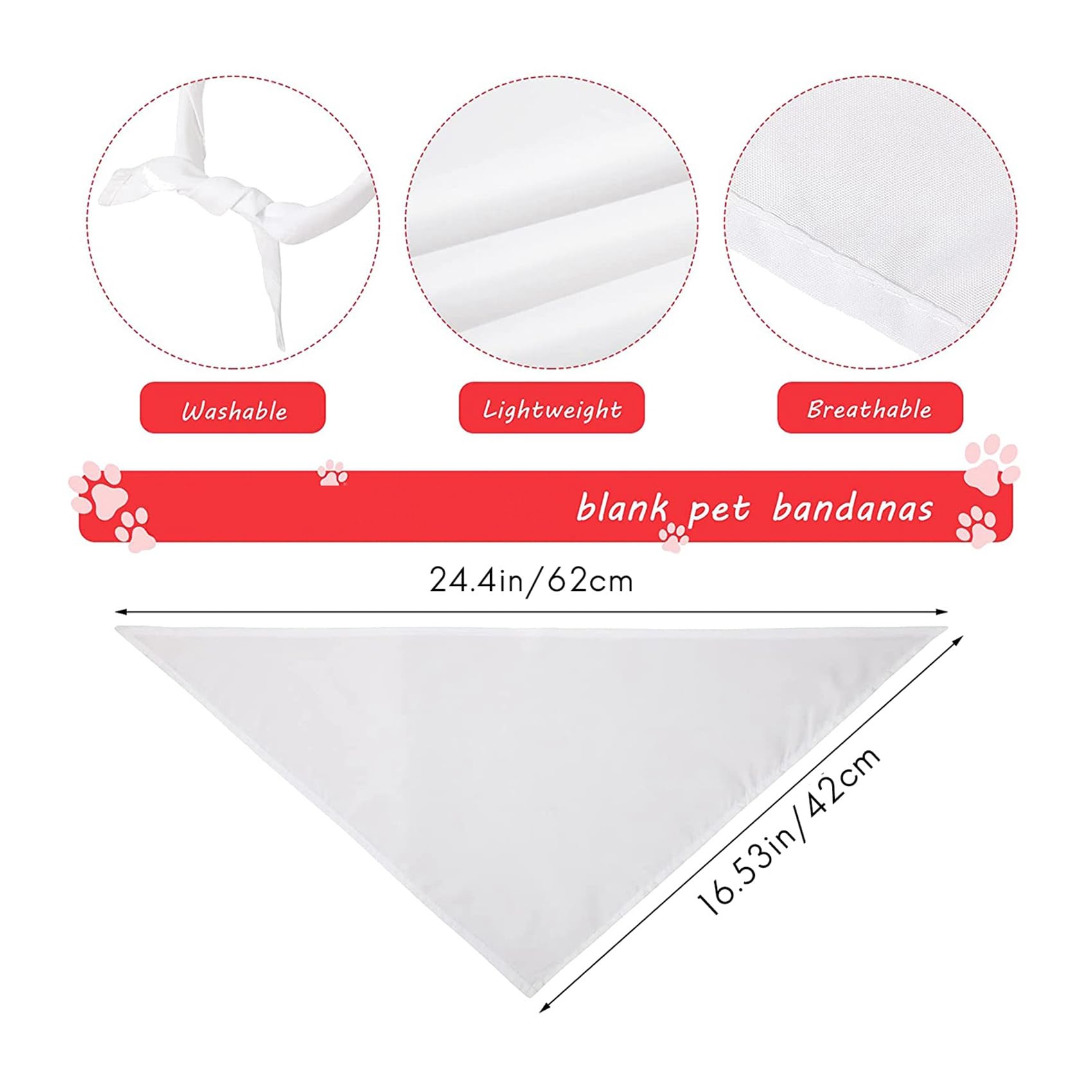 120 Pièces Sublimation Blanc Pet Bandana Transfert de Chaleur Lavable Bricolage Triangle Chien Écharpe Bavoirs Foulard pour Chiens Chiot