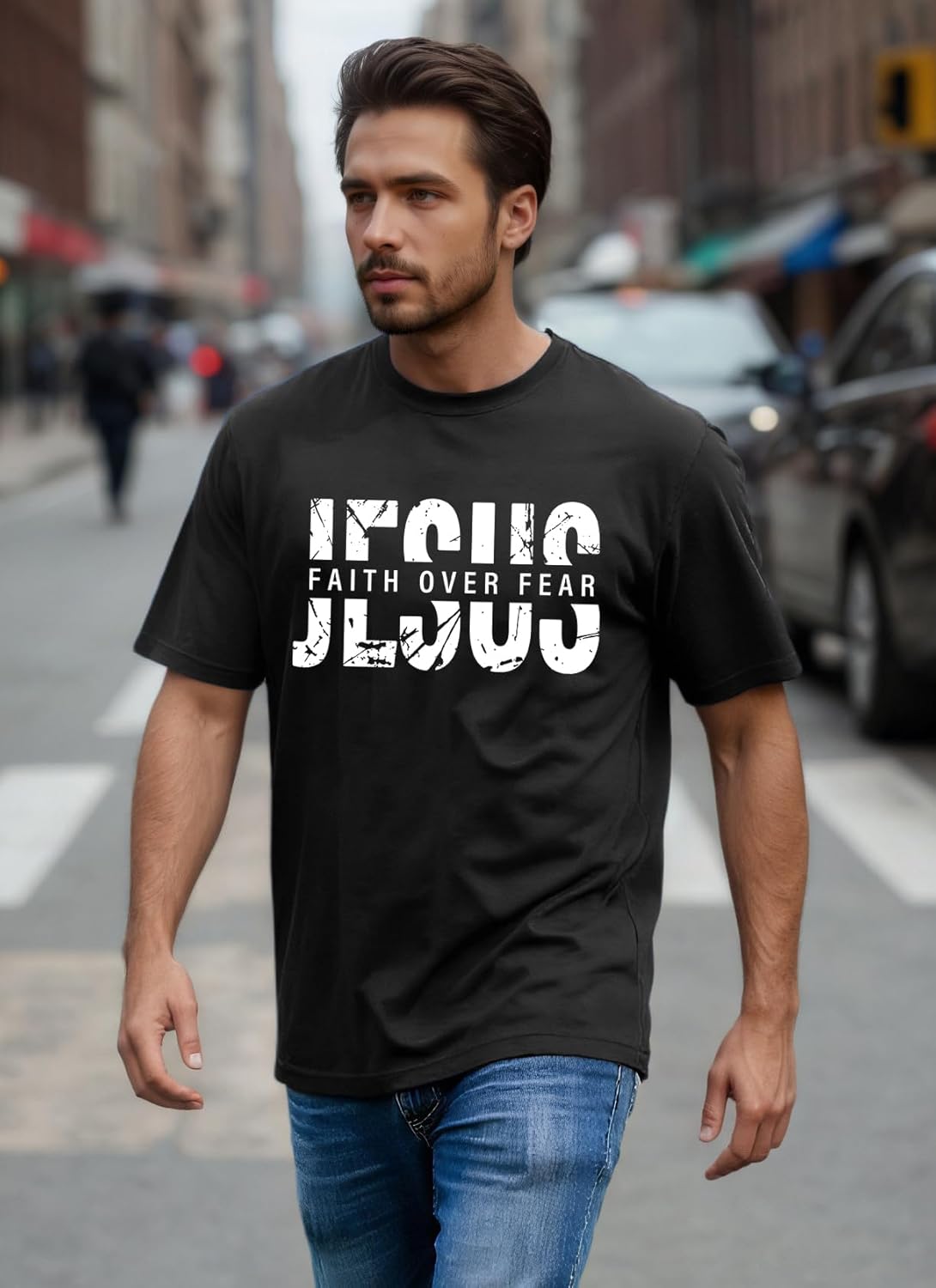 Christian Shirts for Men Jesus Faith Over Fear Tshirt Inspirational Bible Verse Graphic Tees Tops - Image 3