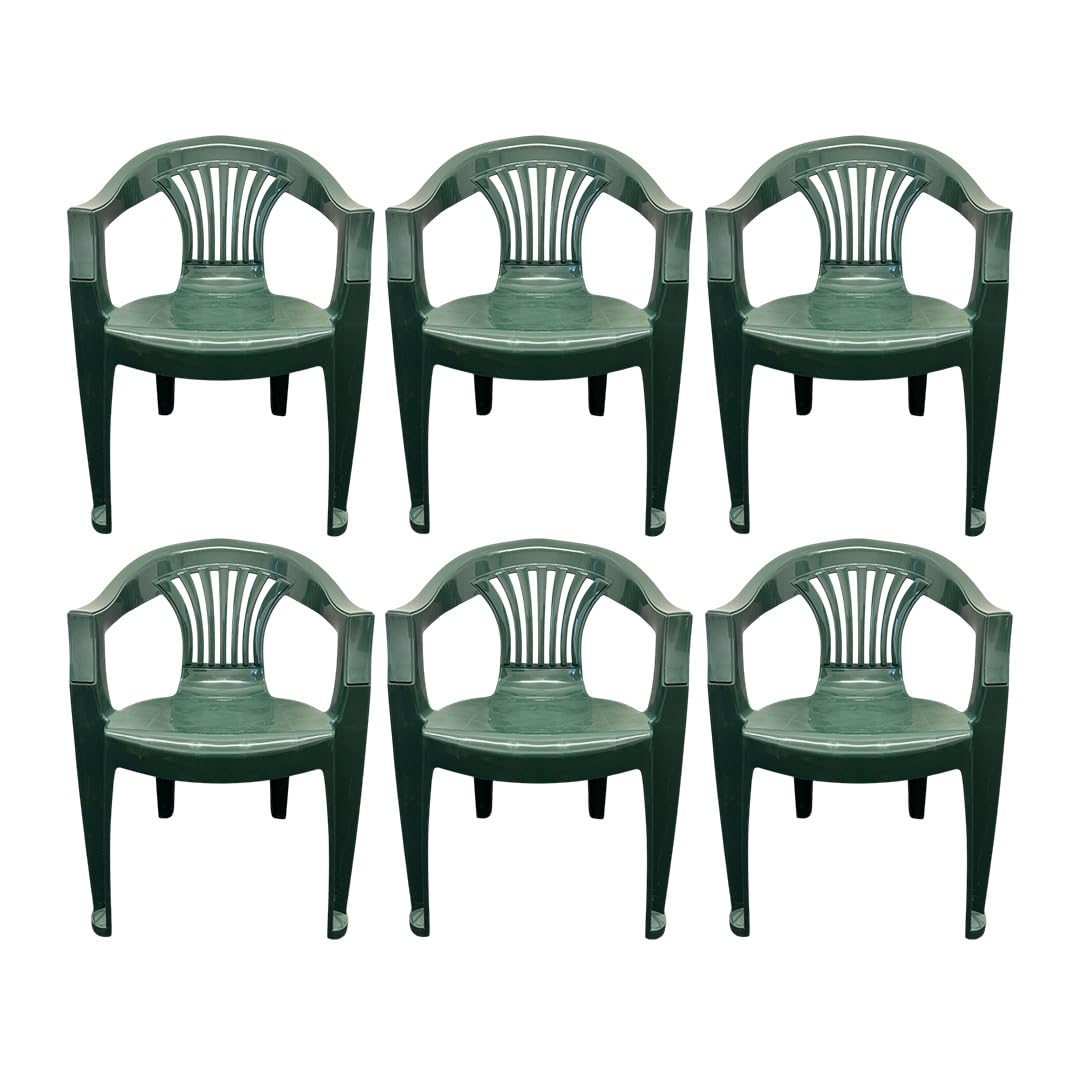 ORGANIZED Low Back Plastic Garden Chair, Lightweight, Weather Resistant, for Indoor and Outdoor Patio, Balcony, Lawn, Terrace, Kitchen and Dining Room (6, Green)