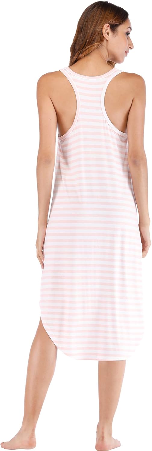 GYS Long Nightgown for Women - Viscose Made from Bamboo, Soft Sleeveless Sleep Shirt Summer Racerback Sleep Dress - Image 4