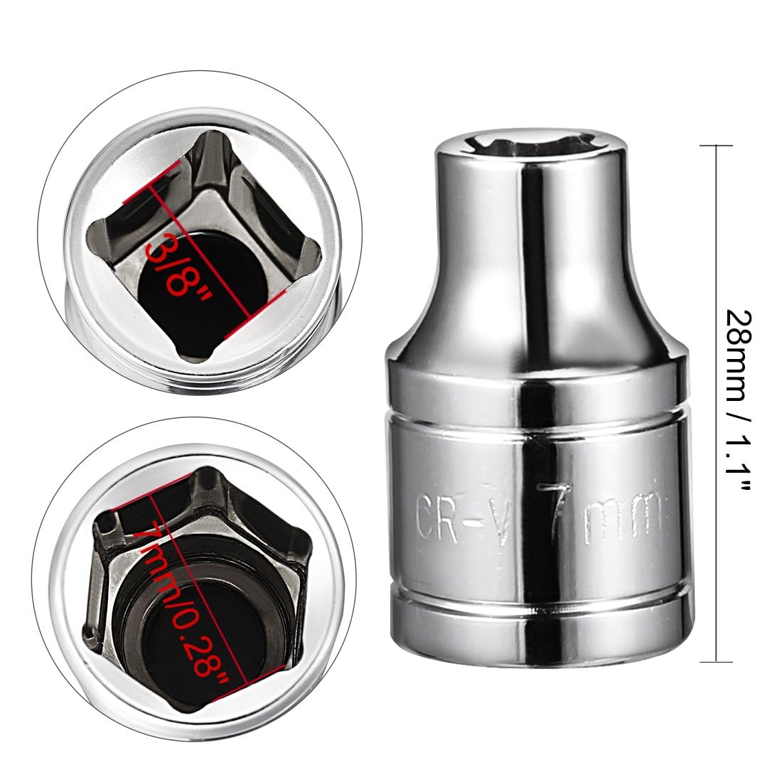 TOP-VIGOR 3/8-Inch Drive 7mm 6-Point Shallow Socket, Metric, Cr-V Drive Socket for Auto Repairing and Household - Image 2