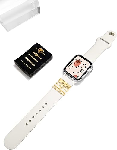 Miniatura 4 de 5Pcs Charms for Apple Watch band 41mm 45mm 40mm 44mm 38mm 42mm 46mm 49mm Women,Diamond+Metal Jewelry Decorative Ring For iWatch series 11 10 9 8 7 6