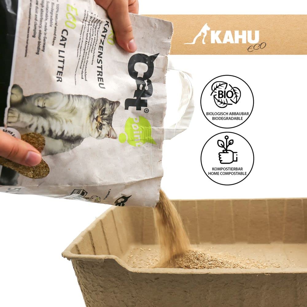 KAHU Eco 100% natural arena para gatos • arena natural • arena natural • Gránulos de madera orgánica • 100% compostables y biodegradables 17,2 kg (40 L)