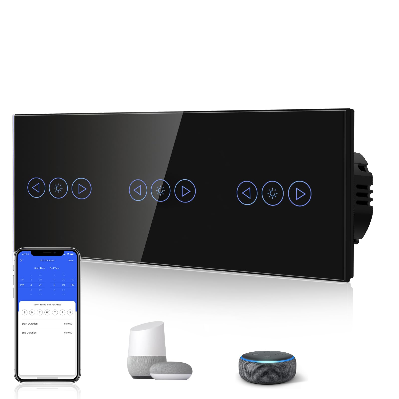 BSEED Interruptor de luz inteligente Alexa de 3 niveles, compatible con Tuya/Google Home/SAMRT LIFE blanco, regulador de intensidad triple con panel táctil negro, mando a distancia por aplicación y