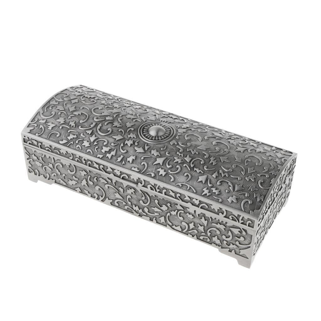 ALCXAZS Vintage Metal Flower Carved Jewelry Box Trinket Case Jewellery Storage Organizer Retro, L