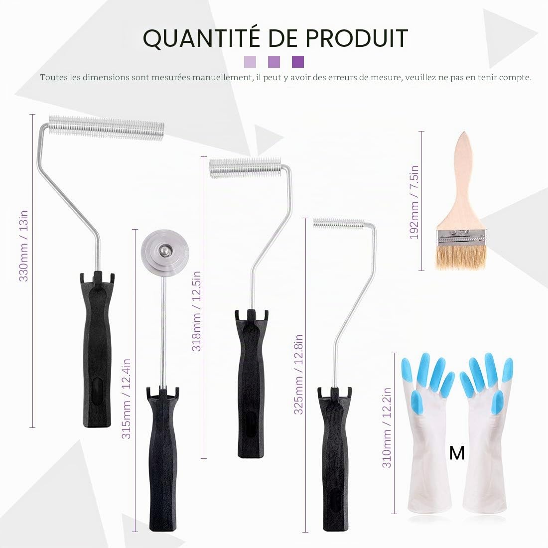 Swpeet Lot de 4 rouleaux en fibre de verre et 1 pinceau de détail avec 1 paire de gants, outil de palettes à bulles en fibre de verre, kit de rouleau de peinture pour moules