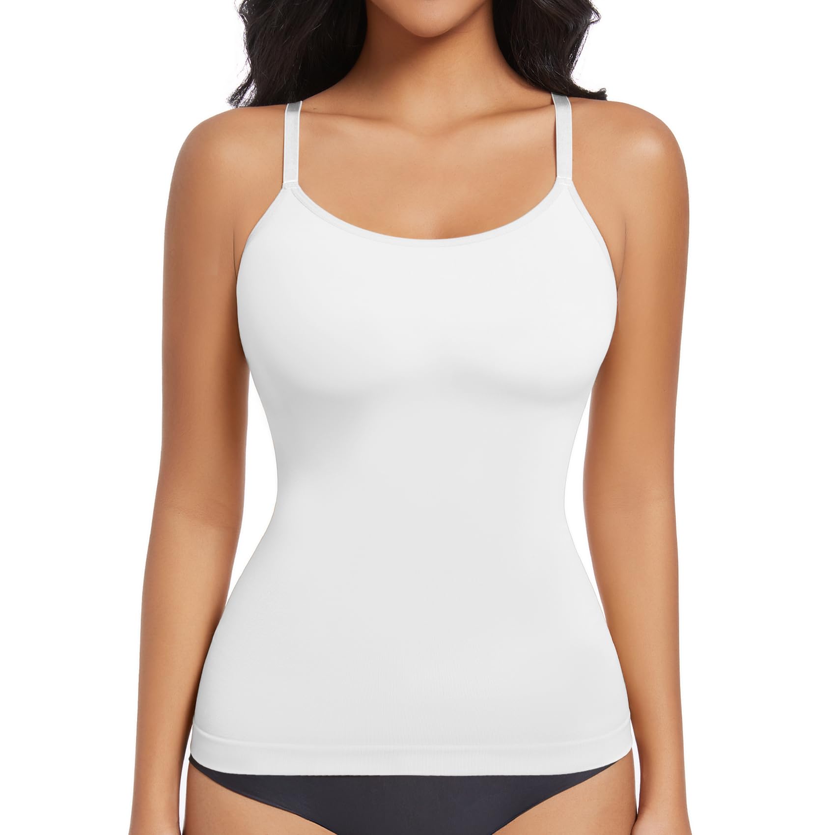 ONEW Shapewear onderhemd voor dames, buikweg, vormende bovenstukken met spaghettibandjes, compressietop, tailletrainer, bodyshaper, naadloze shaping camisole vest top, wit, L