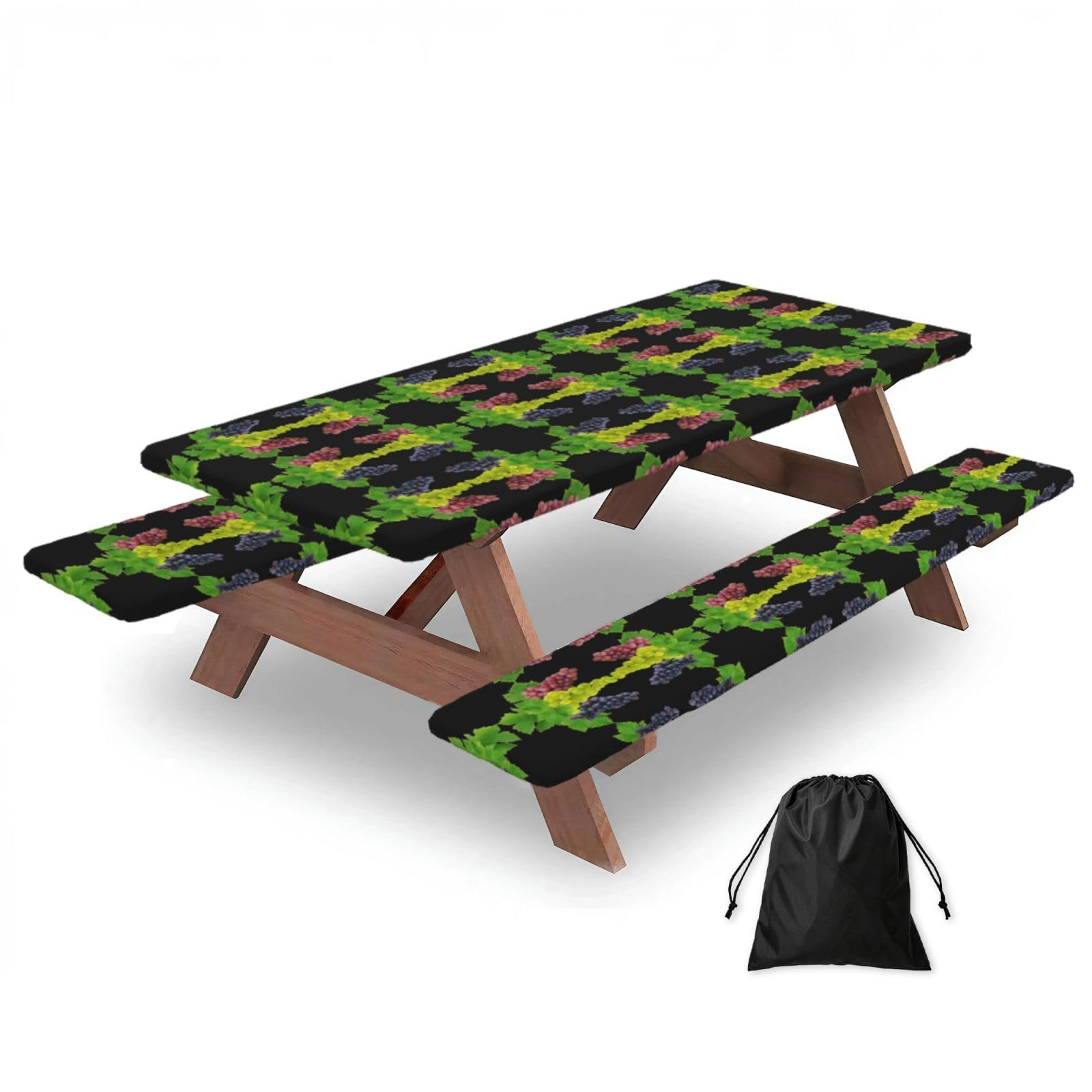 EZDLOWVBA Grape Print Picnic Table Cover With Bench Covers Waterproof Fitted Picnic Table Outdoor Elastic Picnic Tablecloth Outdoor Camping Essentials(3pcs)