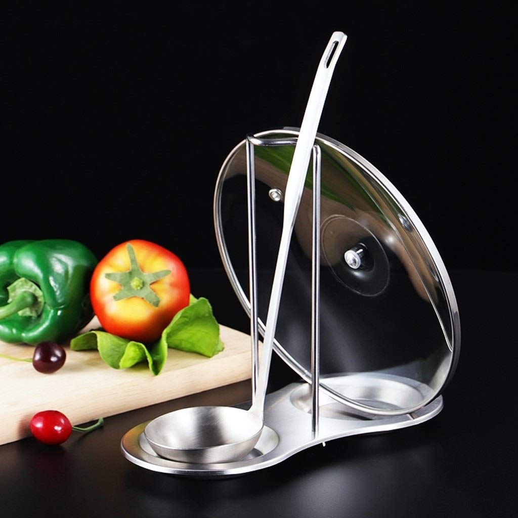 Cuillère/cuillères à soupe Louche en acier inoxydable et vertical cuillère Set brossé mat Rest Rechercher Louche Cuillère et Porte-Ustensiles de cuisine Support Plateau (Argent) Petites Cuillères/Cuil