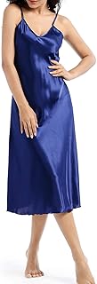 MINEEE Womens Satin Nightgown Long Slip Sleep Dress Silk V Neck Nightgowns For Women