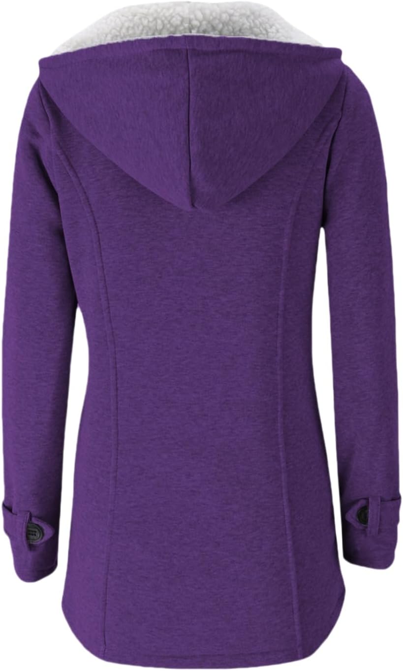 JiangWu Womens Fashion Horn Button Fleece Thicken Coat with Hood Winter Warm Jacket - Image 3