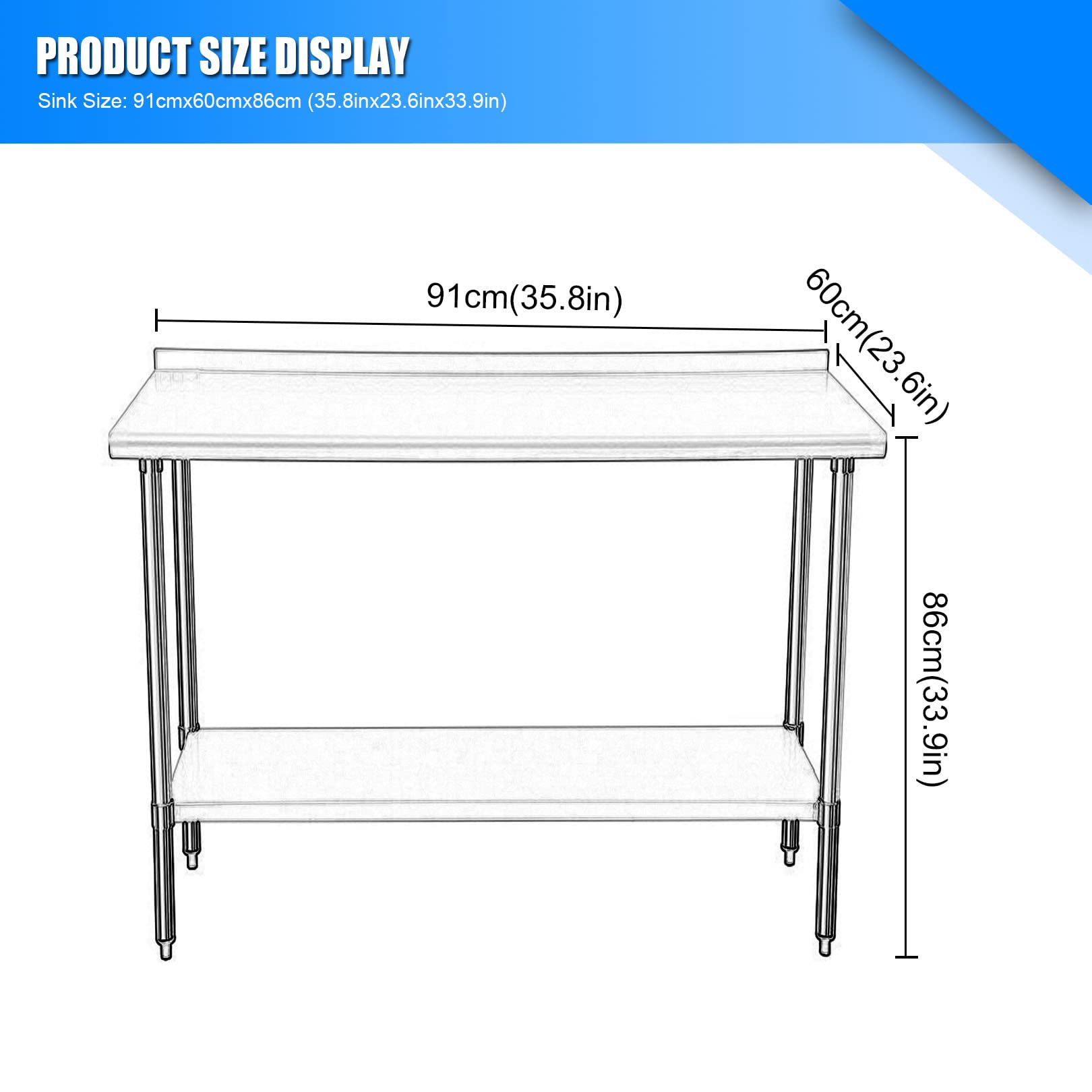 Mesa de trabajo Mesa de trabajo de acero inoxidable para preparación de cocina comercial Banco de trabajo con mesa de trabajo de estante inferior plateada para restaurante de cocina comercial