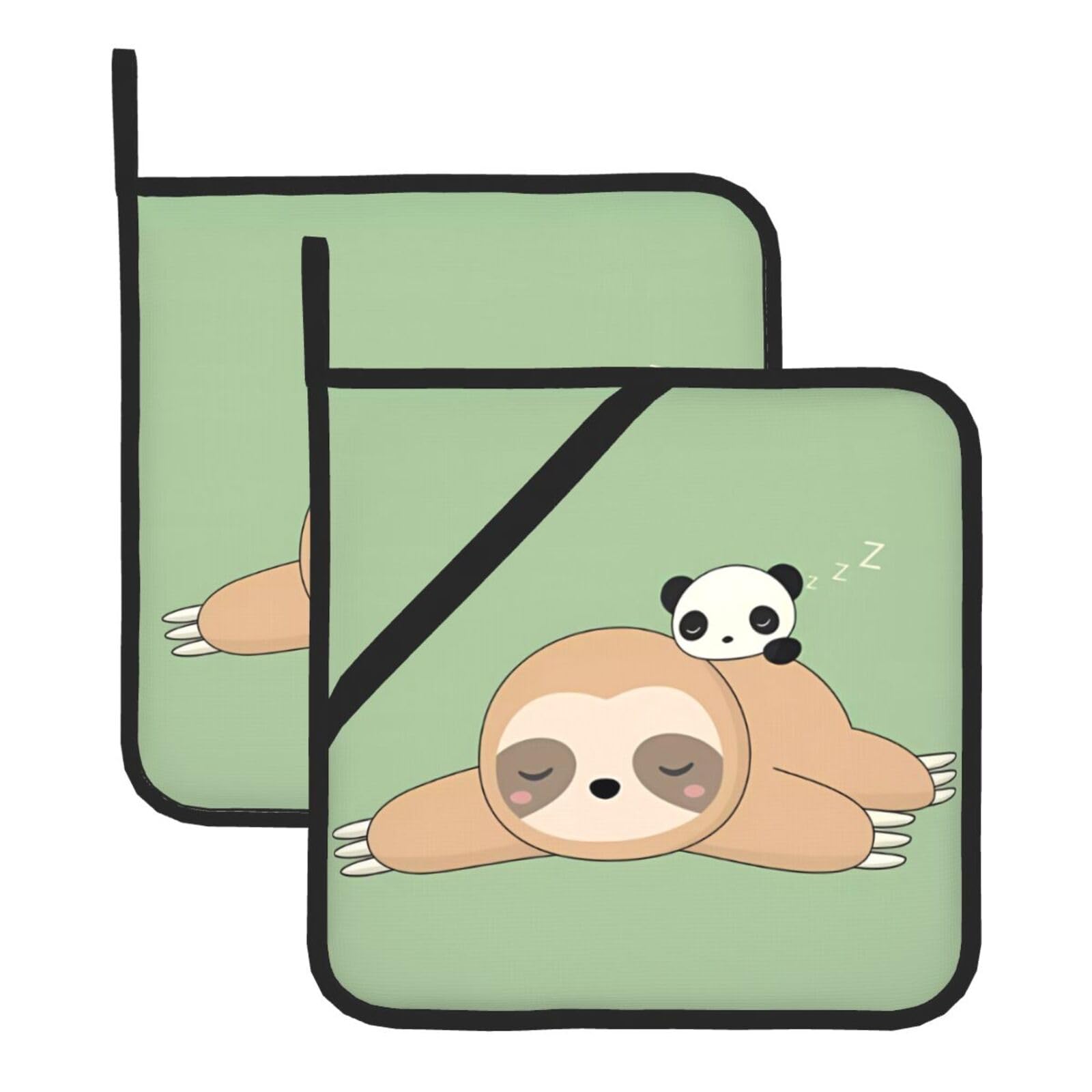 HJFCZH Cute Panda and Sloth Prints Square Hot Pads for Kitchen Counter - Waterproof Pot Holders, Durable Heat Resistant Throw Layers for Serving, Oven & BBQ - 2 Pack