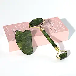 Conjunto de rolos de jade Gua Sha – Conjunto de cuidados com a pele facial, reduz o inchaço e melhora as rugas, ferramentas de cuidados com a pele de beleza natural, massageador facial para tratamento