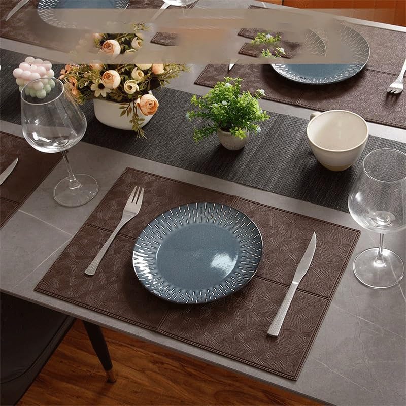 Leather Western Dining Mat Edge Pressed Light Luxury Non-Slip Heat Insulation Home Table Cup Bowl(D)