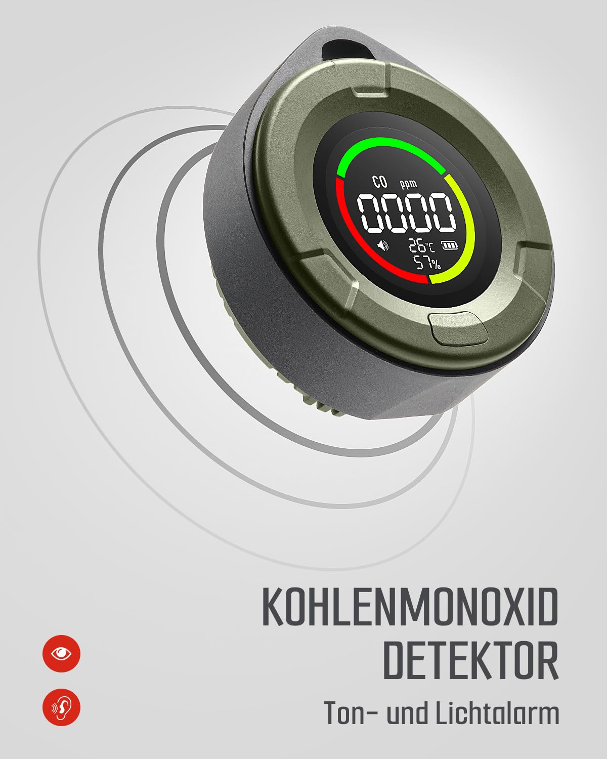 GasDoc DS-100 Tragbarer Kohlenmonoxid-Detektor, 3-in-1 CO-Detektor für Reisen & Camping, Wiederaufladbares CO-Messgerät mit akustischem & visuellem Alarm, CO-Alarm für Zuhause & Auto - Dunkelwald