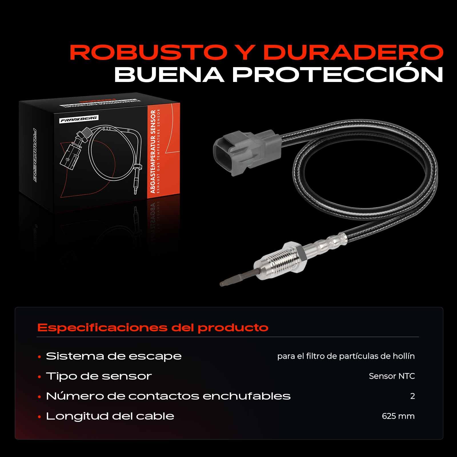 Frankberg Sensor de temperatura de gases de escape 2 Polos Compatible con Grand Vitara II JT TD TE 1.9 DDiS AWD 1.9 DDiS 2005-2015 Replace# 1481067J00,1481067J00000