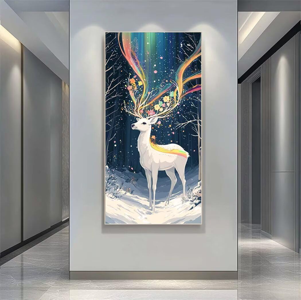 Diamond Art Painting Kits for Adults 40x100cm, 5D Large Diamond Painting Fantasy Deer Full Round Drill Gem Art Forest Crystal Cross Stitch Arts Paint by Numbers for Home Wall Decor Gifts -LR1101