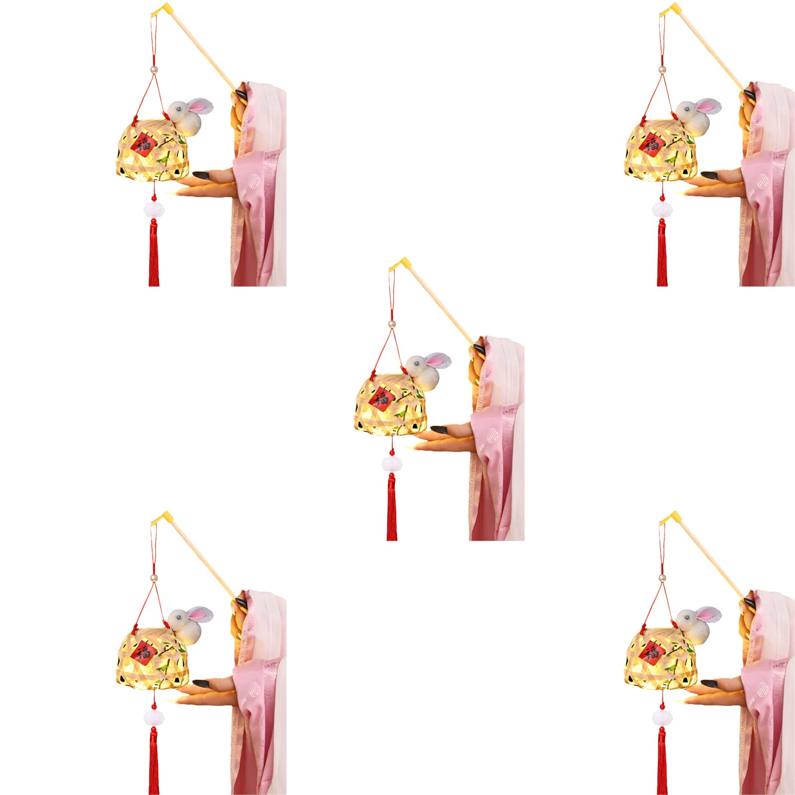 Elnwnnkc Of 5 Autumn Rabbits Lights Traditional Woven Rabbits Lights LED for Autumn Festival Decors Traditional Chinese Light