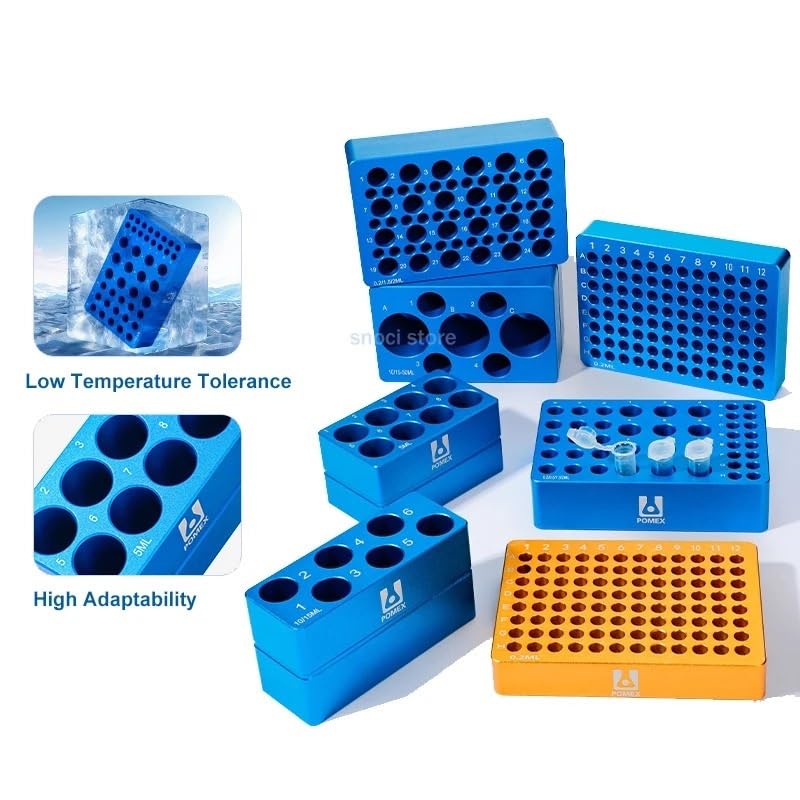 Pre-Cooled Aluminum Ice Box Cooler, Low Temperature Lab Cooler for 0.1/0.2/1.5/2/5/10/15/50ml Centrifuge Tubes & PCR Tubes, Laboratory Tube Rack(0.1ml-96Holes)