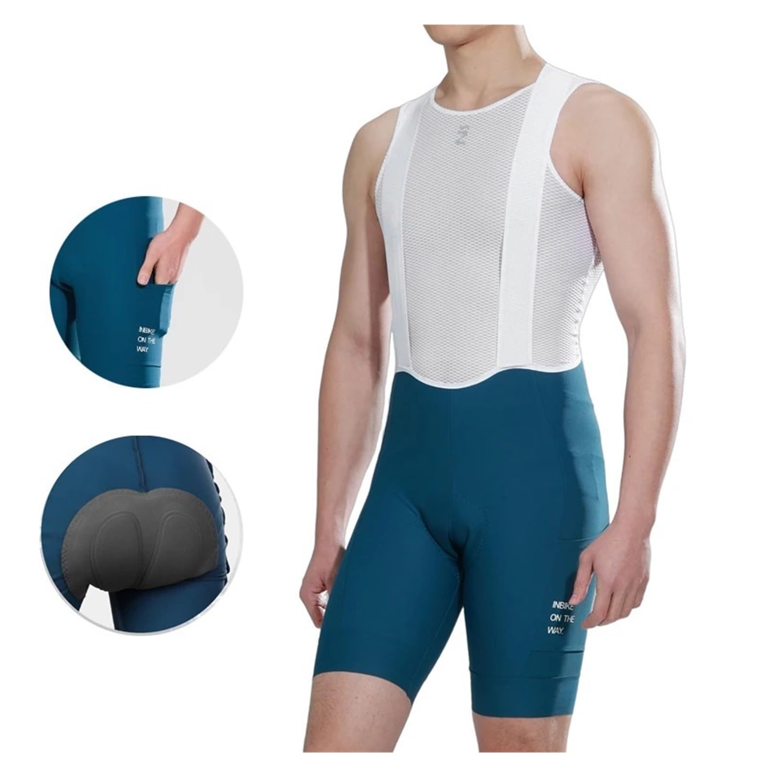 Bicicleta Pantalones Cortos Pantalones Cortos de Ciclismo Verano con Tirantes y Acolchado 3D for Hombre, Pantalones for Bicicleta montaña, for Carretera Bolsillo(Blue,M-EU)