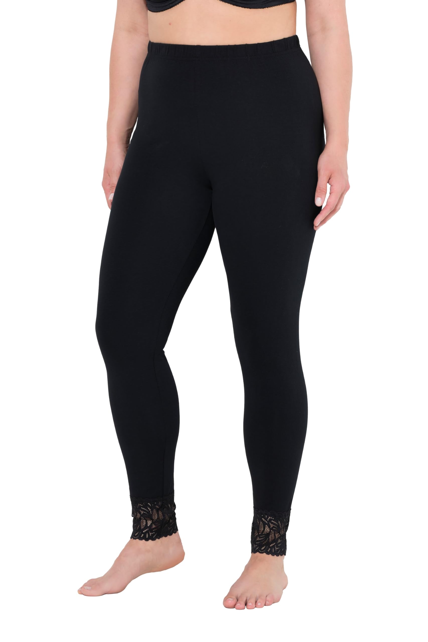 Ulla Popken Women's Leggings, laceband, Black, 40W x 32L