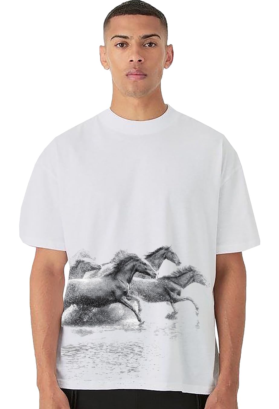 Unique Horses Design Graphic T-Shirt for Men | Halfsleeve Roundneck Oversized T-Shirt