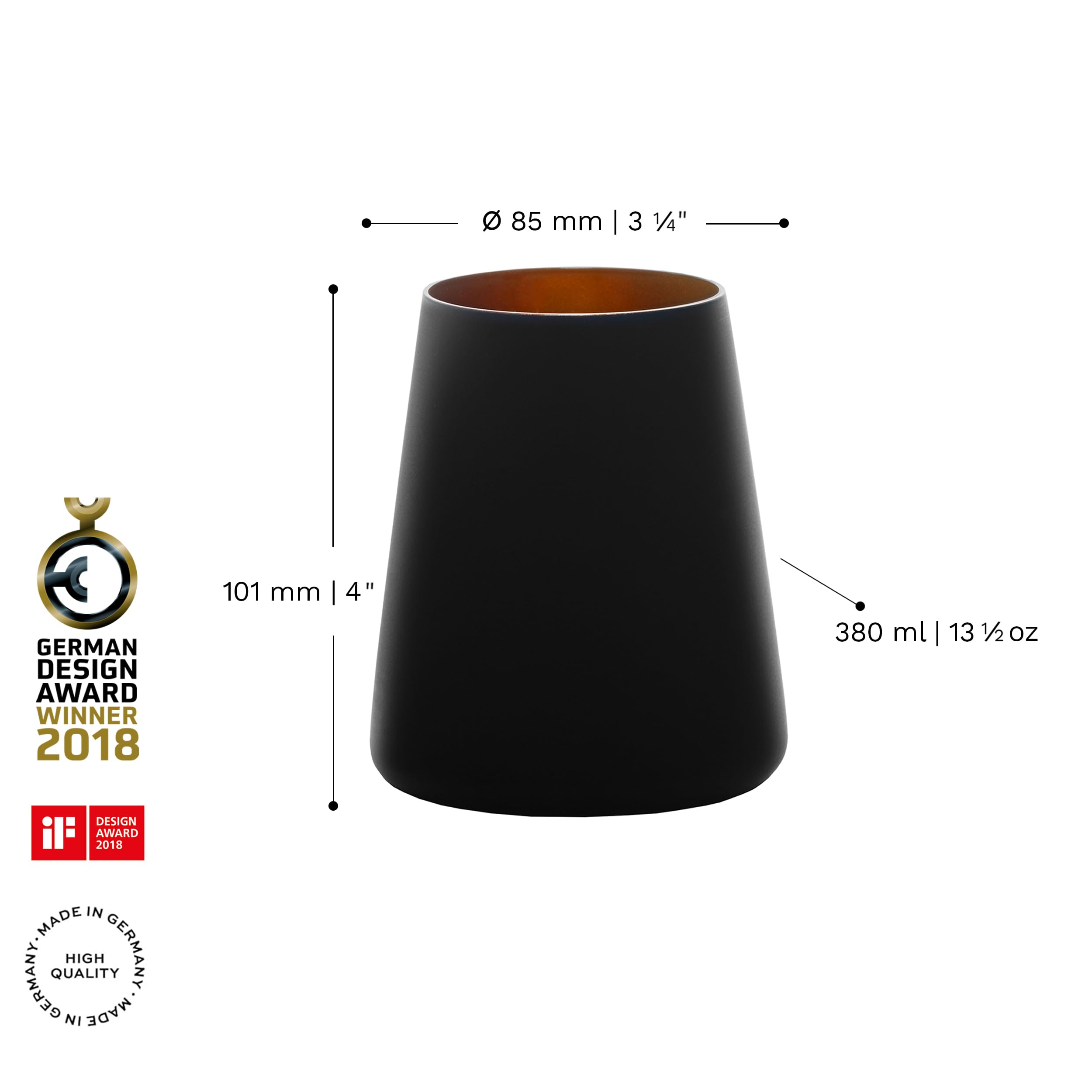 Stölzle Lausitz Bicchieri Nero/Bronzo Power Set di 6, 380 ml – Bicchieri Moderni per Acqua, Vino, Cocktail & Succhi – Cristallo di Alta Qualità – Lavabili in Lavastoviglie e Antiurto, Made in Germany