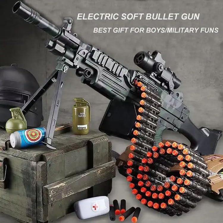 Image of Machine Gun Toy for Kids, Ripit Battle Soft Bullet Toy Gun for Boys, Automatic Target Shooting NERF Machine Gun Toy for Adults