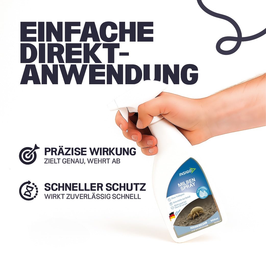 NEU Biozidfreie Milben Abwehr 1L – Mittel für Hausstaubmilben abwehren – Milbenspray für Matratzen – Fleckenfrei – Milben Spray INSIGO