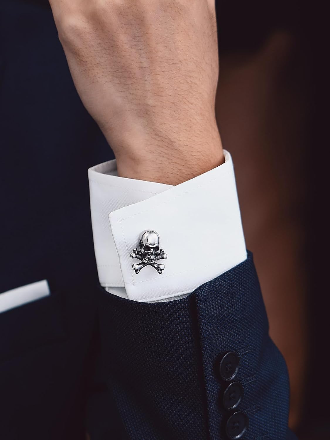 Bandmax Skull Cufflinks for Men Stainless Steel Gothic Punk Skull Crossbone Cufflinks for Goth Biker Wedding Fashion Cool Men Skull Accessories