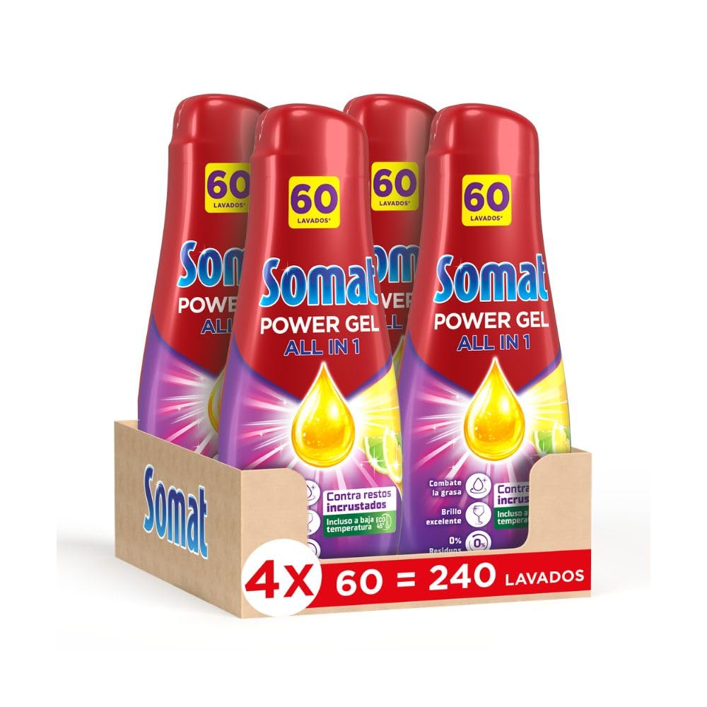 Somat Power Gel Todo en 1 para Lavavajillas Lima Limón (240 Lavados), Detergente para Lavavajillas con Limpieza Potente, Para una Vajilla Perfectamente Limpia Incluso en Programas Eco y Ciclos Cortos