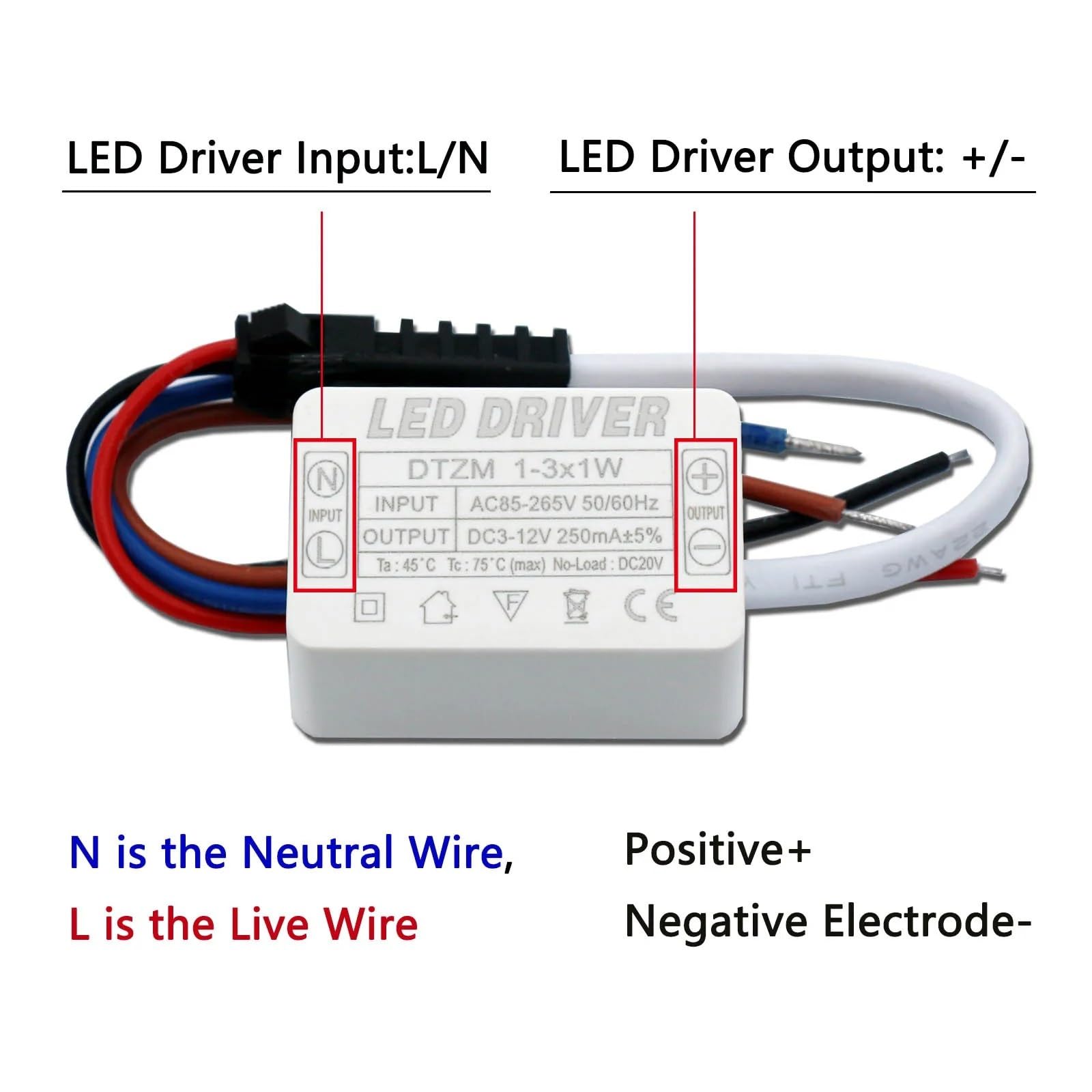 Contrôleur LED 1W 2W 3W 250mA Alimentation Sortie DC 3-12V pour spot LED.