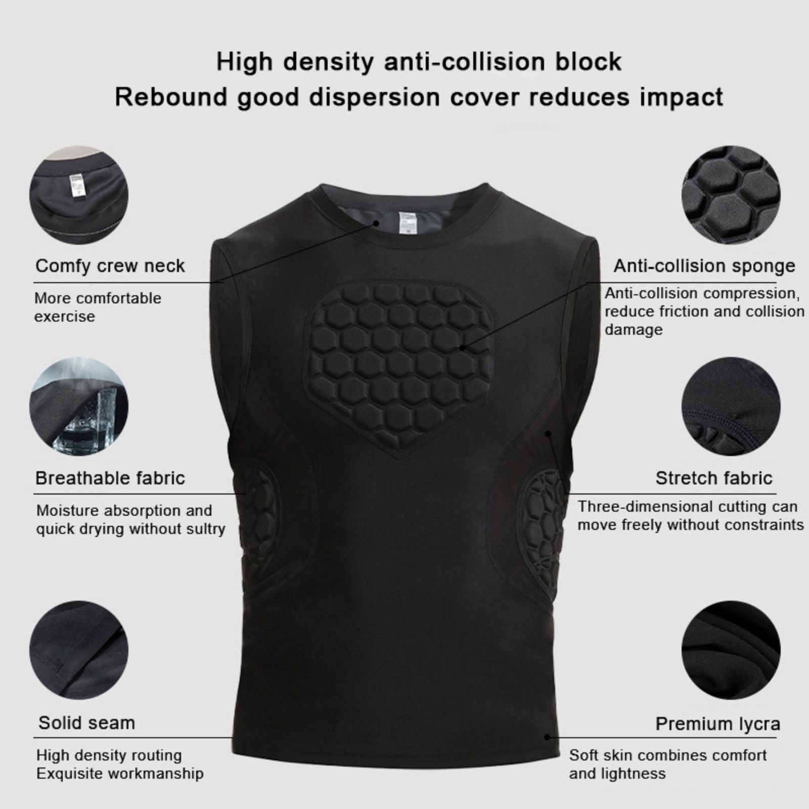 Hotfiary Youth Football Padded Compression Shirt Vest Mens Rib Chest Protecor Sternum Undershirt for Paintball Baseball