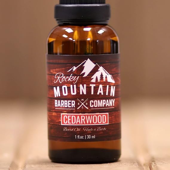 Rocky Mountain Barber Company Mens Cedarwood Beard Oil - Featuring Grapeseed Oil, Coconut Oil, Argan Oil and Real Cedarwood Essential Oil