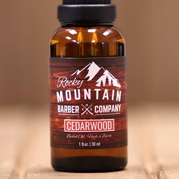 Rocky Mountain Barber Company Mens Cedarwood Beard Oil - Featuring Grapeseed Oil, Coconut Oil, Argan Oil and Real Cedarwood Essential Oil