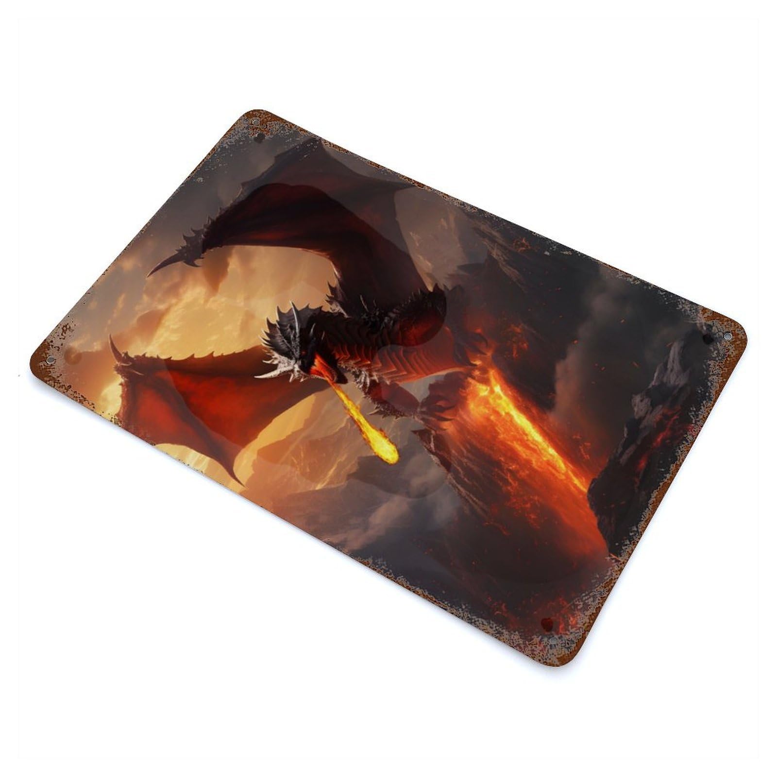 Garage Style Red Fire Elder Dragon Rusty Metal Tin Sign 11.8"x7.9", Farmhouse Wall Decor for Bar And Workshop