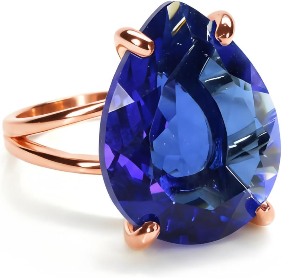 Pear Sapphire Ring - Brilliant Blue Gemstone Statement - Amazing Handmade Jewelry Rings for Women - with Box