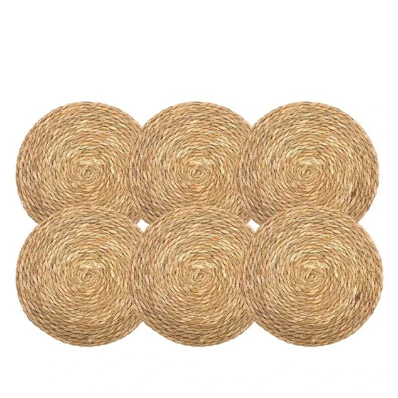 6 pezzi tovagliette in rattan intrecciato a mano rotonde for isolamento termico in tessuto naturale for sala da pranzo decorazione di nozze a casa per Tavolo da Pranzo