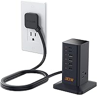 Vista 8 de Cargador USB C Block PD 100W, TESSAN Estación de Carga 6 en 1 para Múltiples Dispositivos, Cargador de Torre de Escritorio con 6 Puertos USB