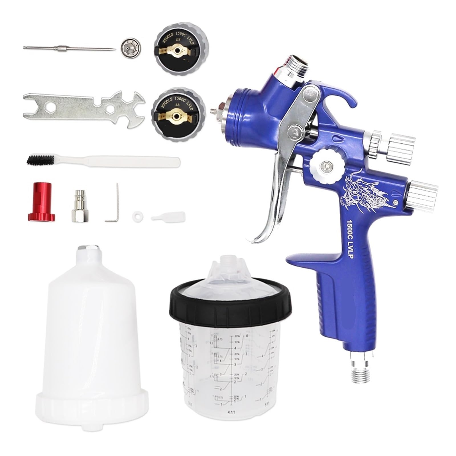 Set di pistole a spruzzo, Pistola a spruzzo 1,3 e 1,7 mm ugello con adattatore e serbatoio 600 cc pistola a spruzzo aria con attacco rapido serbatoio senza lavaggio tazza di miscelazione della vernice
