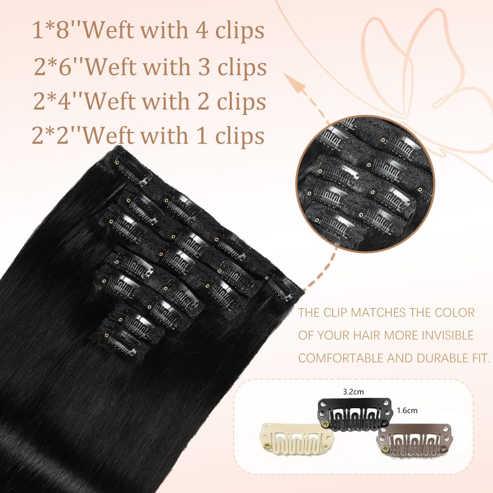 HotLulana Extension Capelli Veri Clip 7pcs 55cm 120g Nero Naturale Extension Capelli Veri 22 Pollice Extension Capelli Clip Invisible Extension Clip Capelli Veri Human Hair Extension Clip 1B#