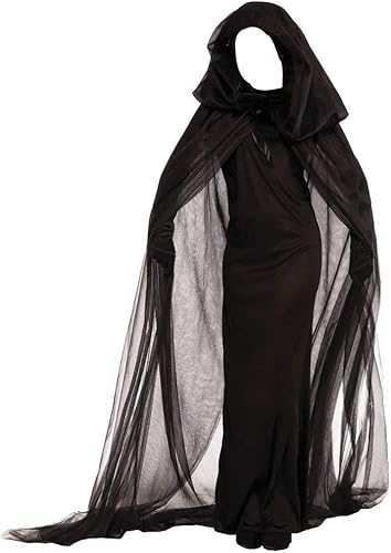 Miniatura 3 de Amosfun Disfraz de hechicera para mujer, capa larga con capucha para Navidad, Halloween, cosplay, talla XXL (negro)