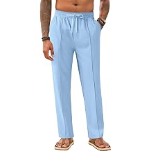 Makkrom Mens Casual Pants Elastic Waist Drawstring Lightweight Summer Loose Beach Straight Leg Pants with Pockets