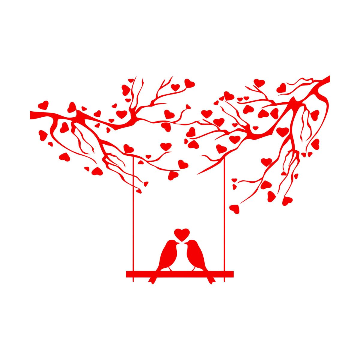 Vinyl Wall Decals Birds Tree Branches Heart Love Romance Swing 72x104.9cm Multiple Size Options Extra Large red