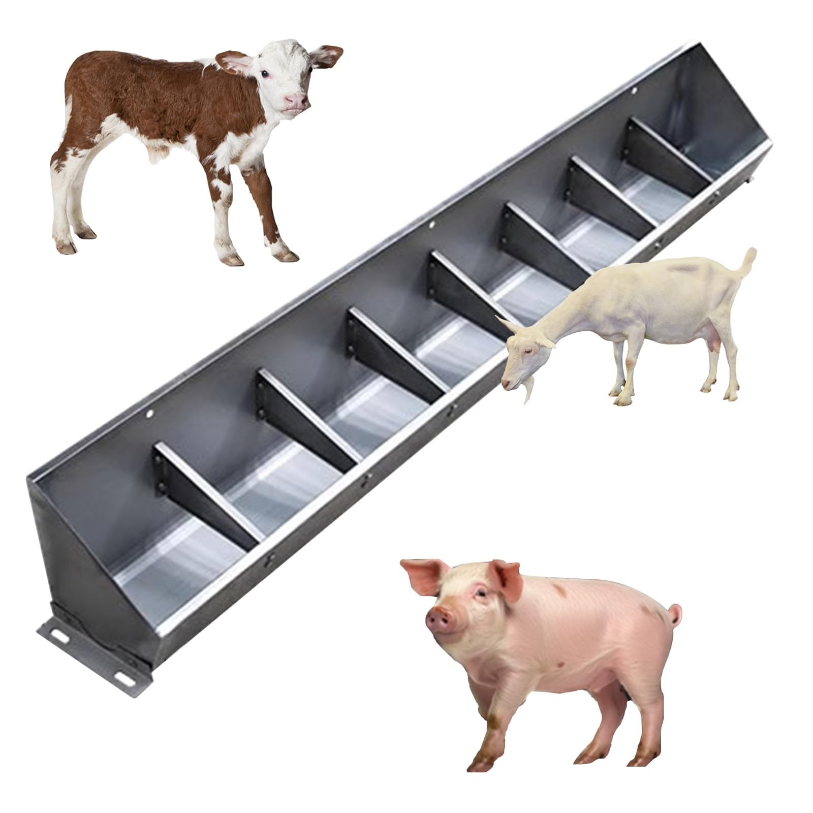 Mangiatoia, mangiatoia per Bestiame in Acciaio Inossidabile Resistente per maiali, Pecore e bovini - Mangiatoia sospesa Durevole con Apertura inclinata e Design con Recinzione separata per u