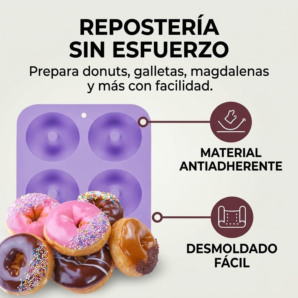 Moldes Silicona Donuts Antiadherente 2Pcs Violeta Rojo con 15 Mangas Pasteleras para Horno Air Fryer