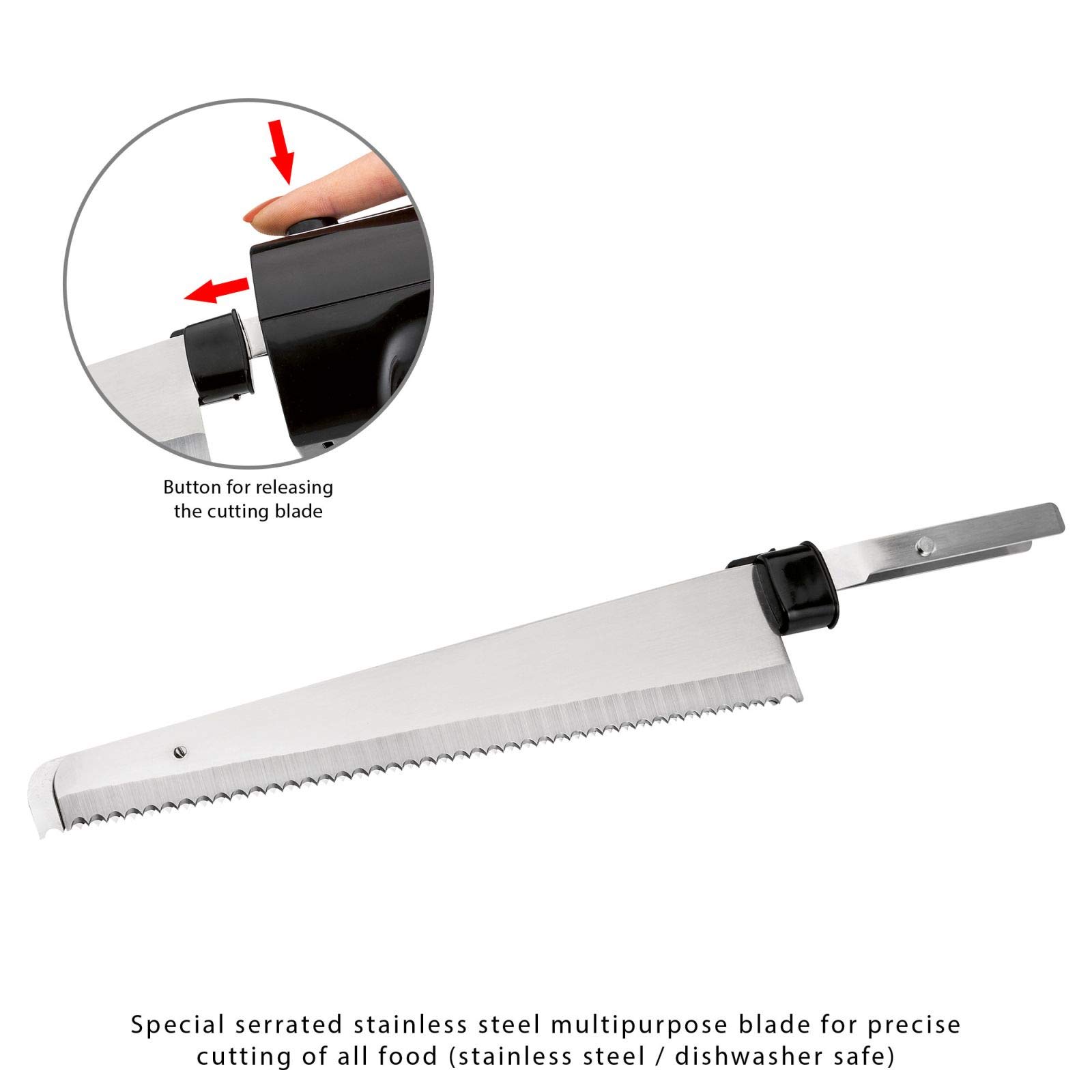 Clatronic Cuchillo eléctrico de cocina para carne, cuchillo de cocina eléctrico para alimentos congelados (hoja de acero inoxidable, afilado ondulado, cuchillo de pan, 120 W, negro)