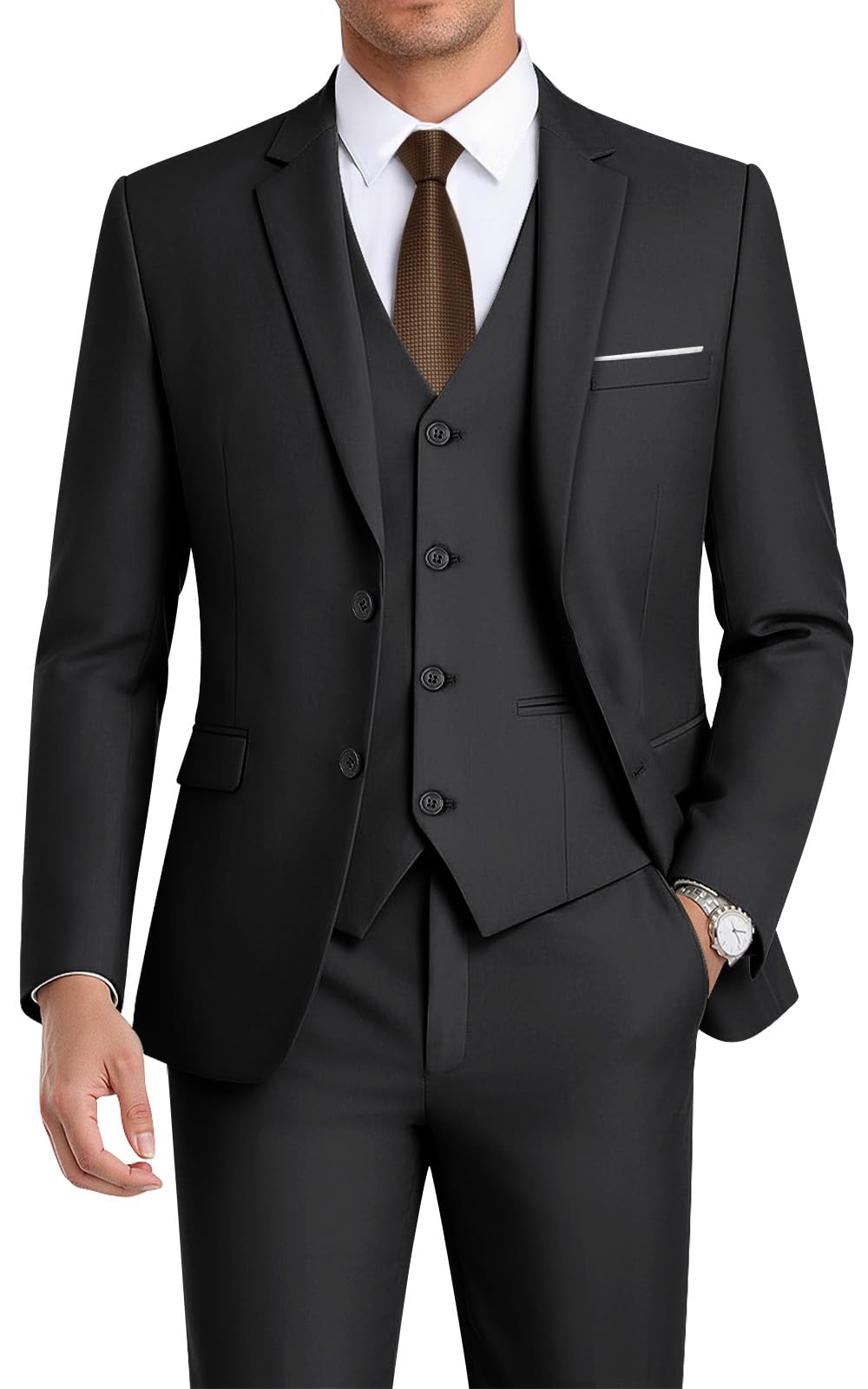 WEEN CHARM Men's Two Button Notch Lapel Slim Fit 3-Piece Suit Blazer Jacket Tux Vest & Trousers Set