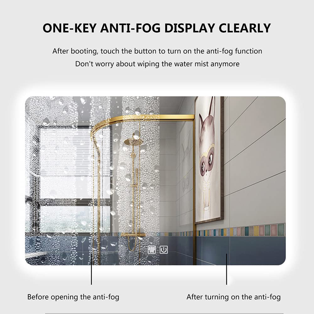 Specchio da Bagno Illuminato A LED con Antiappannamento Specchio da Bagno Illuminato Specchio da Parete Senza Cornice Specchio da Trucco Antiappannamento con Luci,A-50 * 70cm